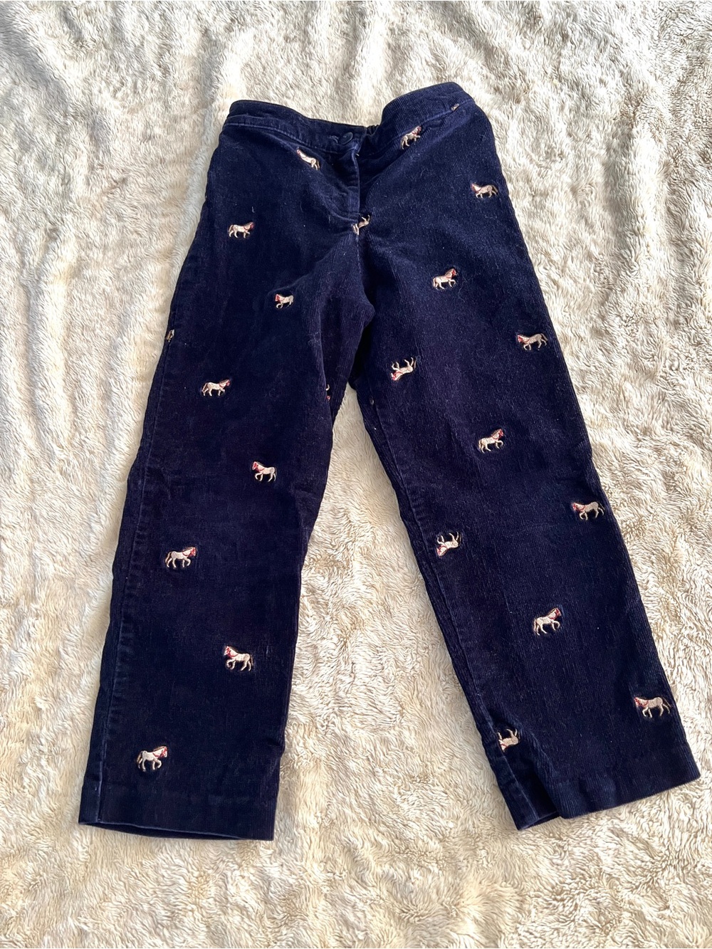 HARTSTRINGS Girl's Blue Corduroy Embroidered Horse Pants Size 5